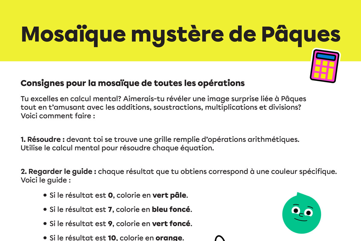 Mosaïques d’opérations mathématiques de Pâques - Opérations mélangées.
