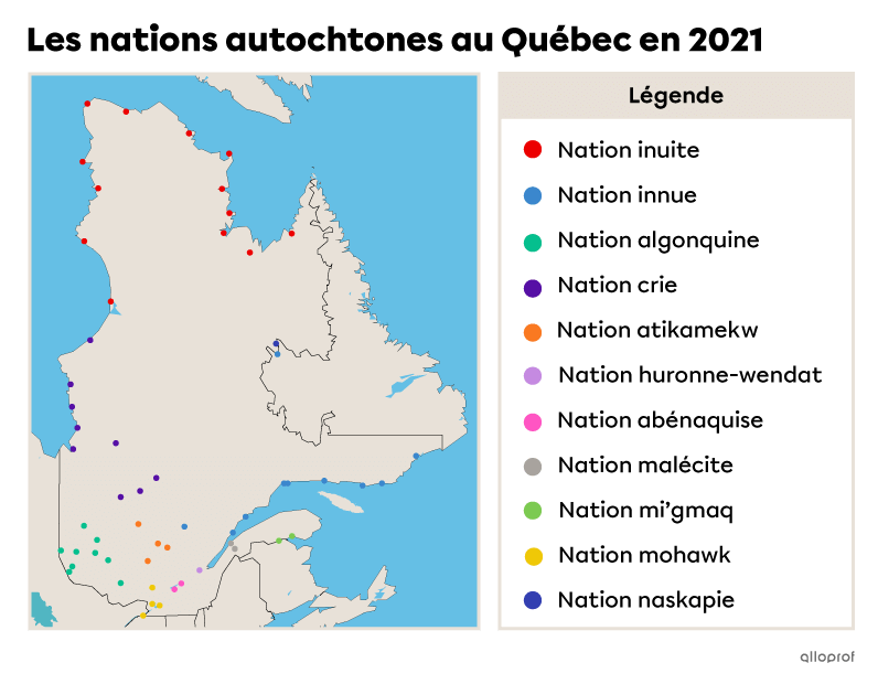Carte des nations autochtones au Québec en 2021.