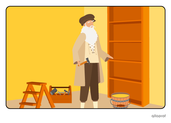 Leonardo da Vinci tidying up after building a bookcase.