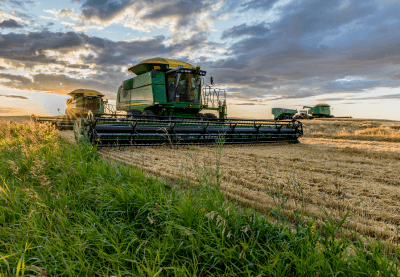 La récolte d’un champ en Saskatchewan.
