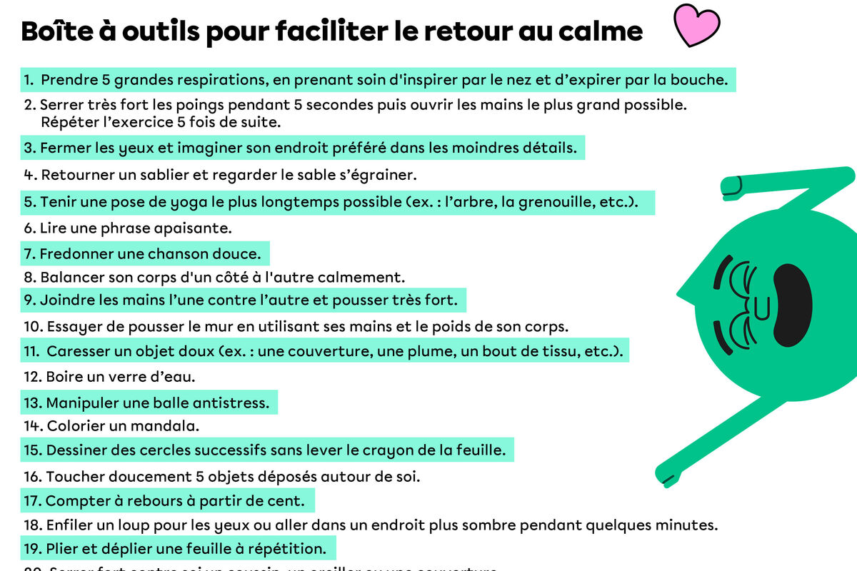 Boîte à outils pour faciliter le retour au calme