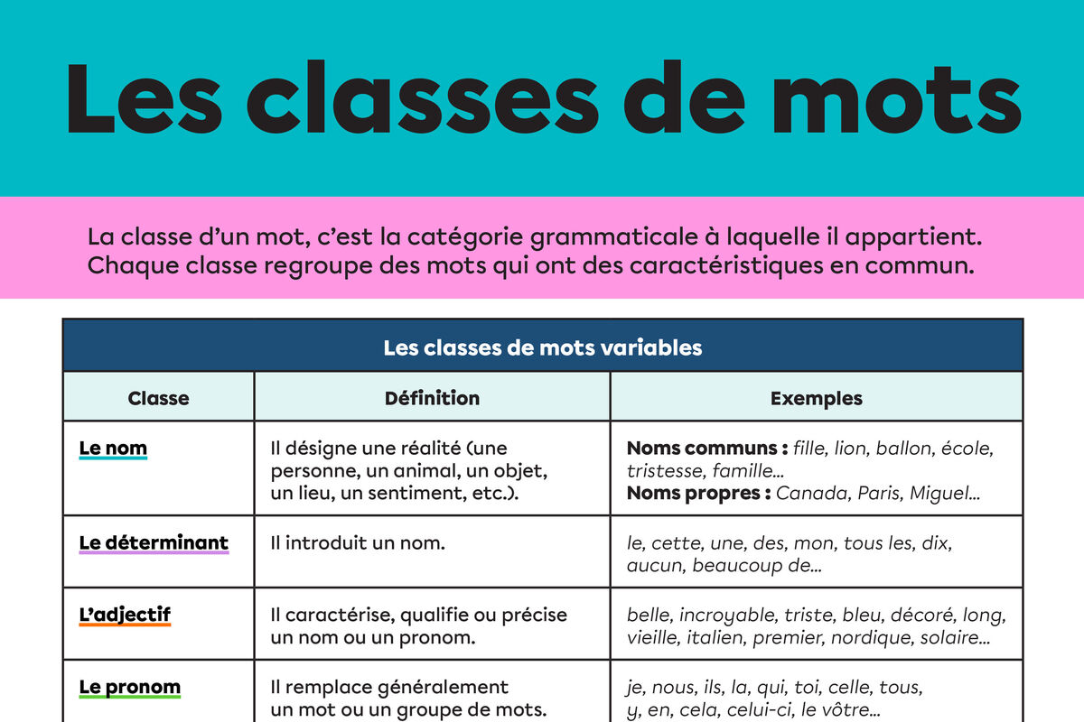 Affiche sur les classes de mots