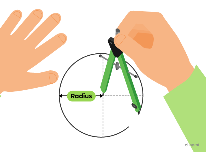 A person drawing a circle using a compass.