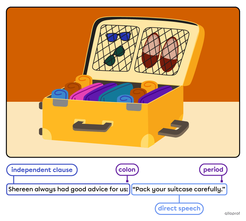 Direct speech using a colon.