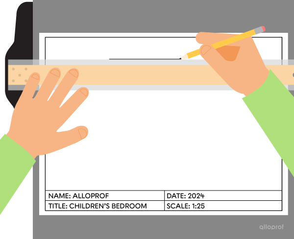 Drawing a horizontal side of the square using a T-square.