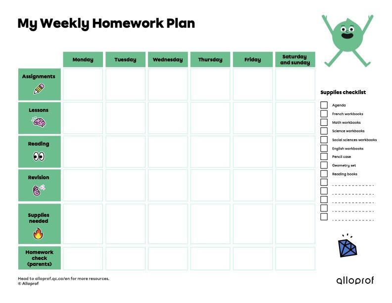 My Weekly Homework Plan