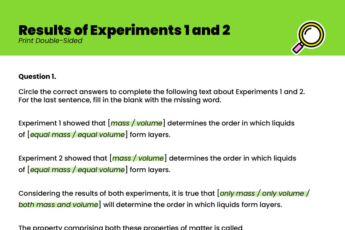 Results of the experiments