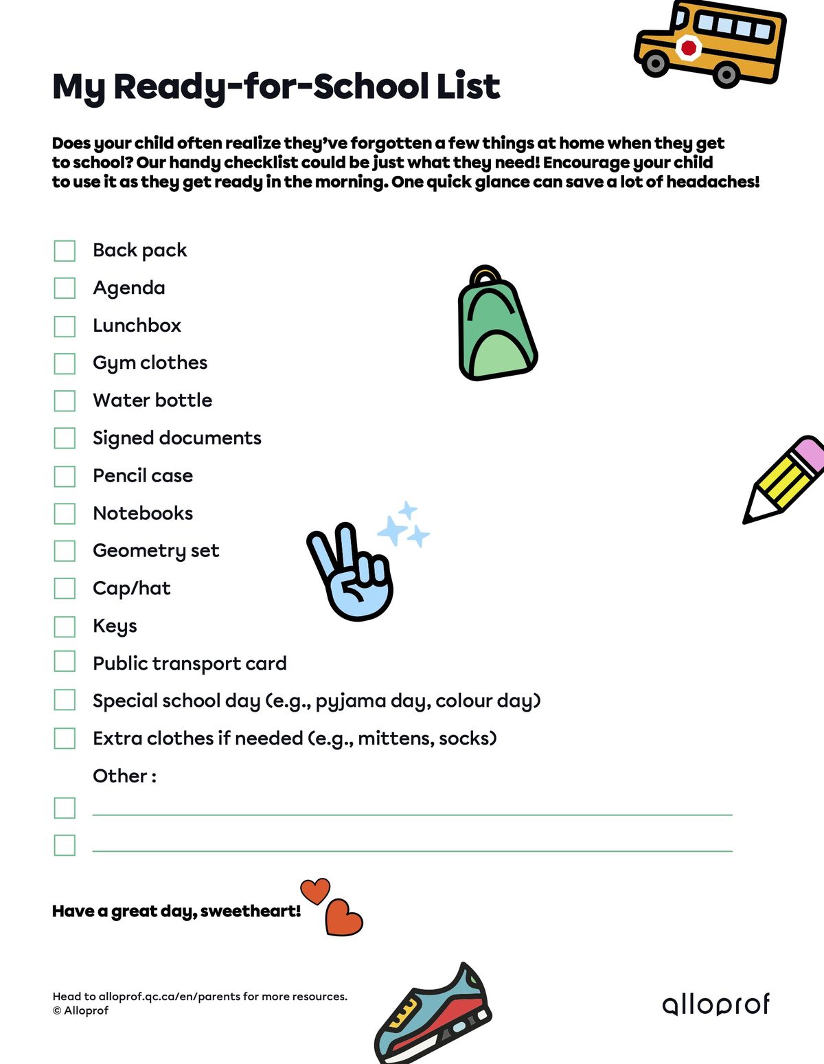 My Ready-for-School List