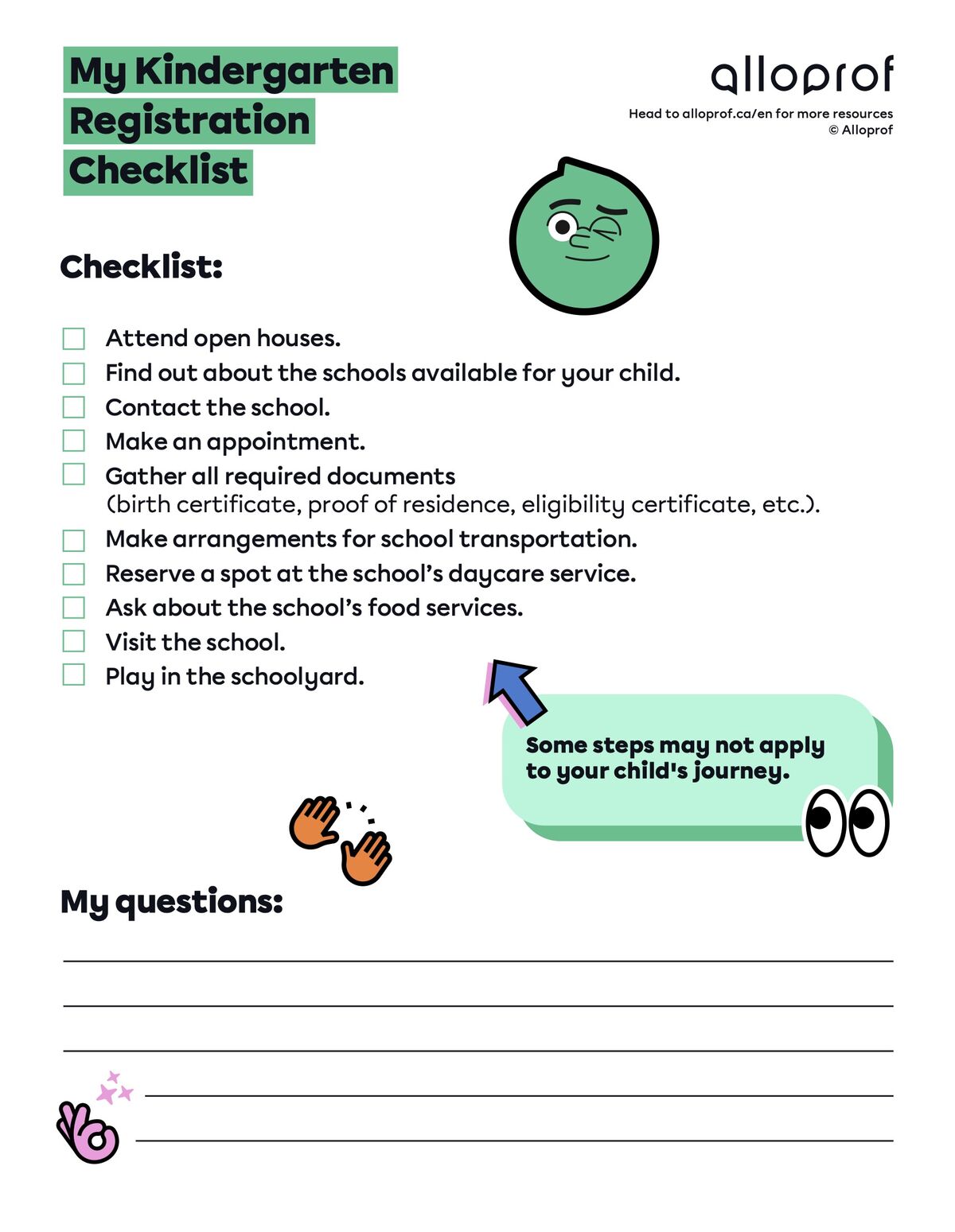 My Kindergarten Registration Checklist | Alloprof