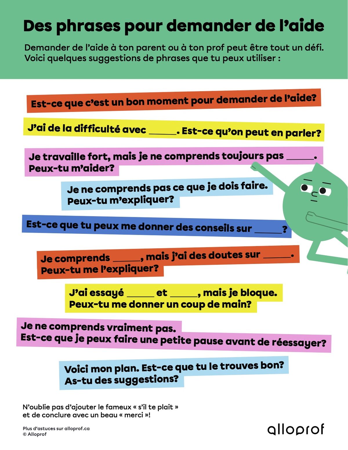 Suggestions de phrases pour apprendre à demander de l’aide