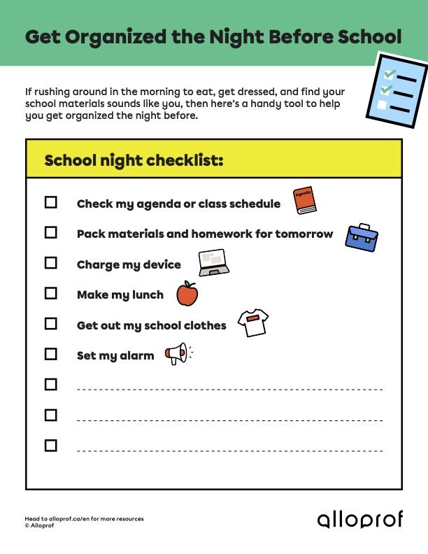 Getting Organized the Evening before a School Day