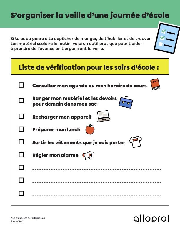 S’organiser la veille d’une journée d’école