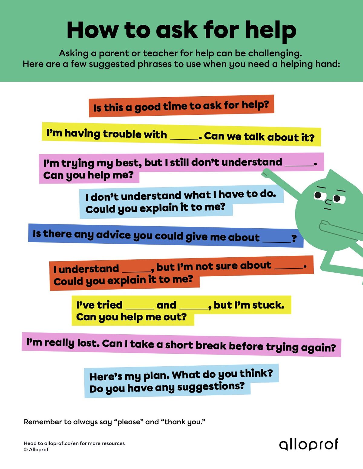 Phrases for learning to ask for help