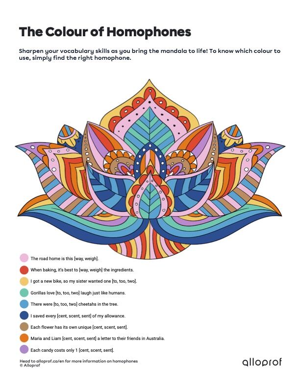 Colours of homophones answer key