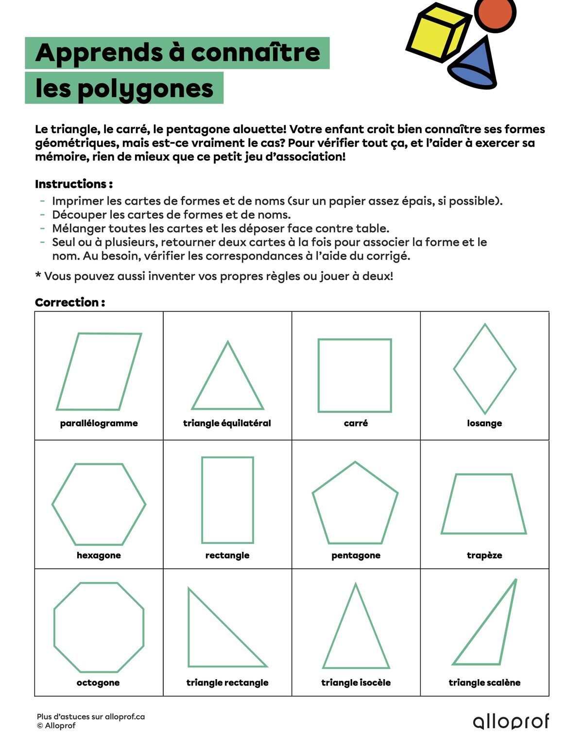 Apprends à reconnaître les polygones