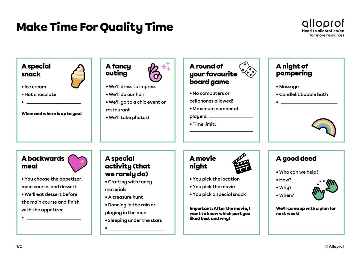 Activity Coupons for Spending Quality Time with Your Child