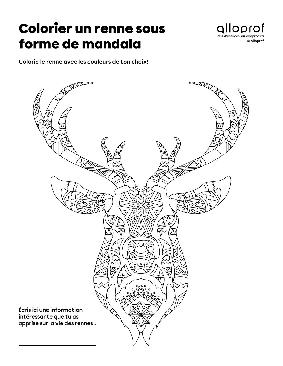 Colorier un renne sous forme de mandala