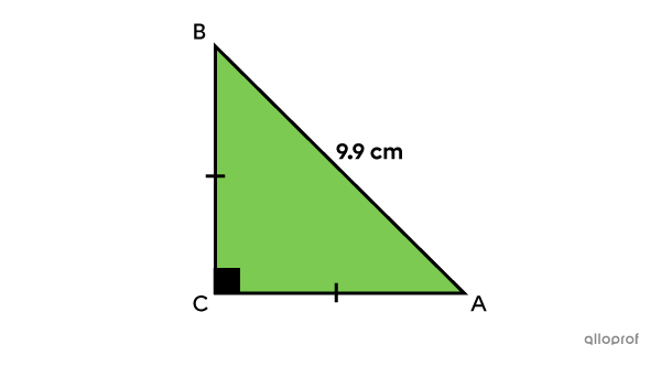 A right isosceles triangle for which one of the leg measurements is sought.