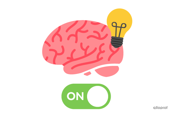 A switch turning on a light bulb inside the outline of a head.
