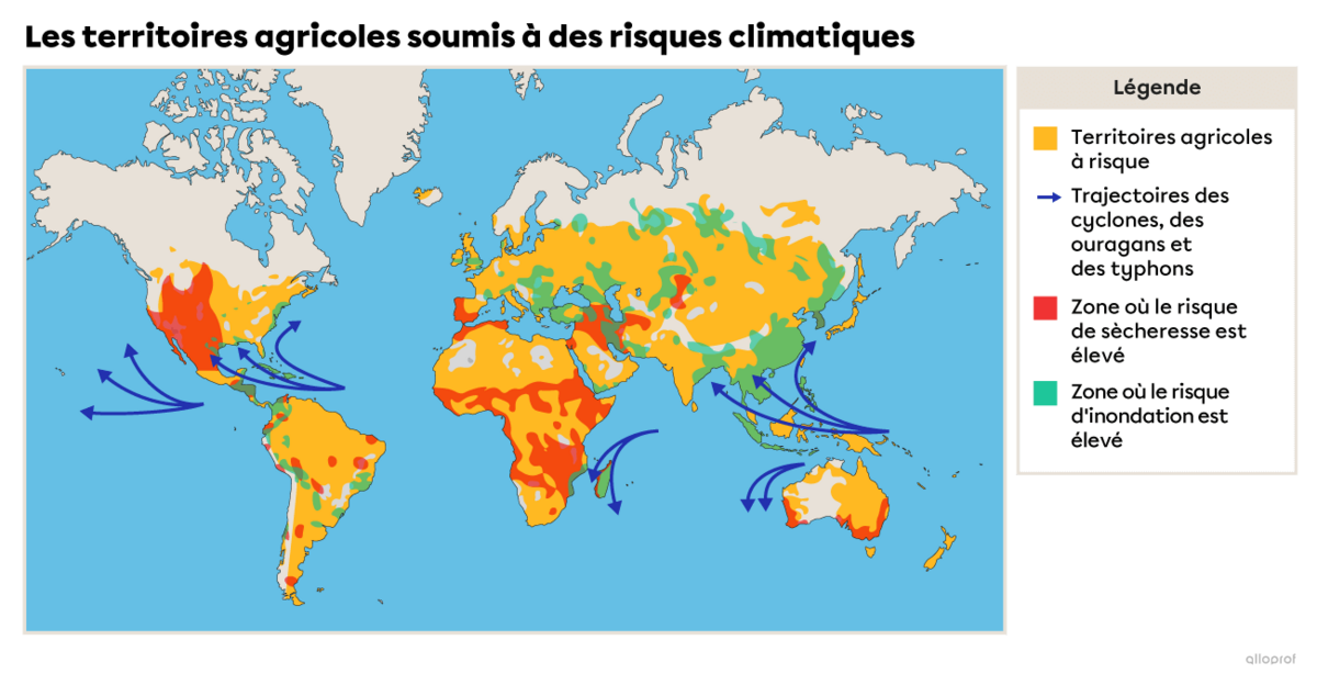 Les risques climatiques pour les territoires agricoles à risque dans le monde.