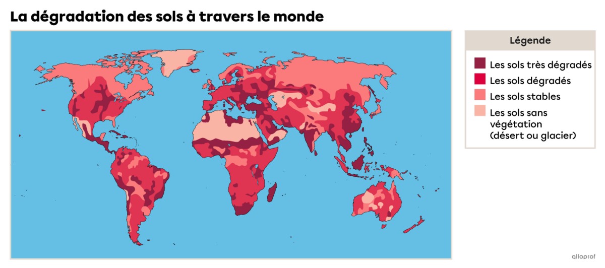 Carte de la dégradation des sols dans le monde.