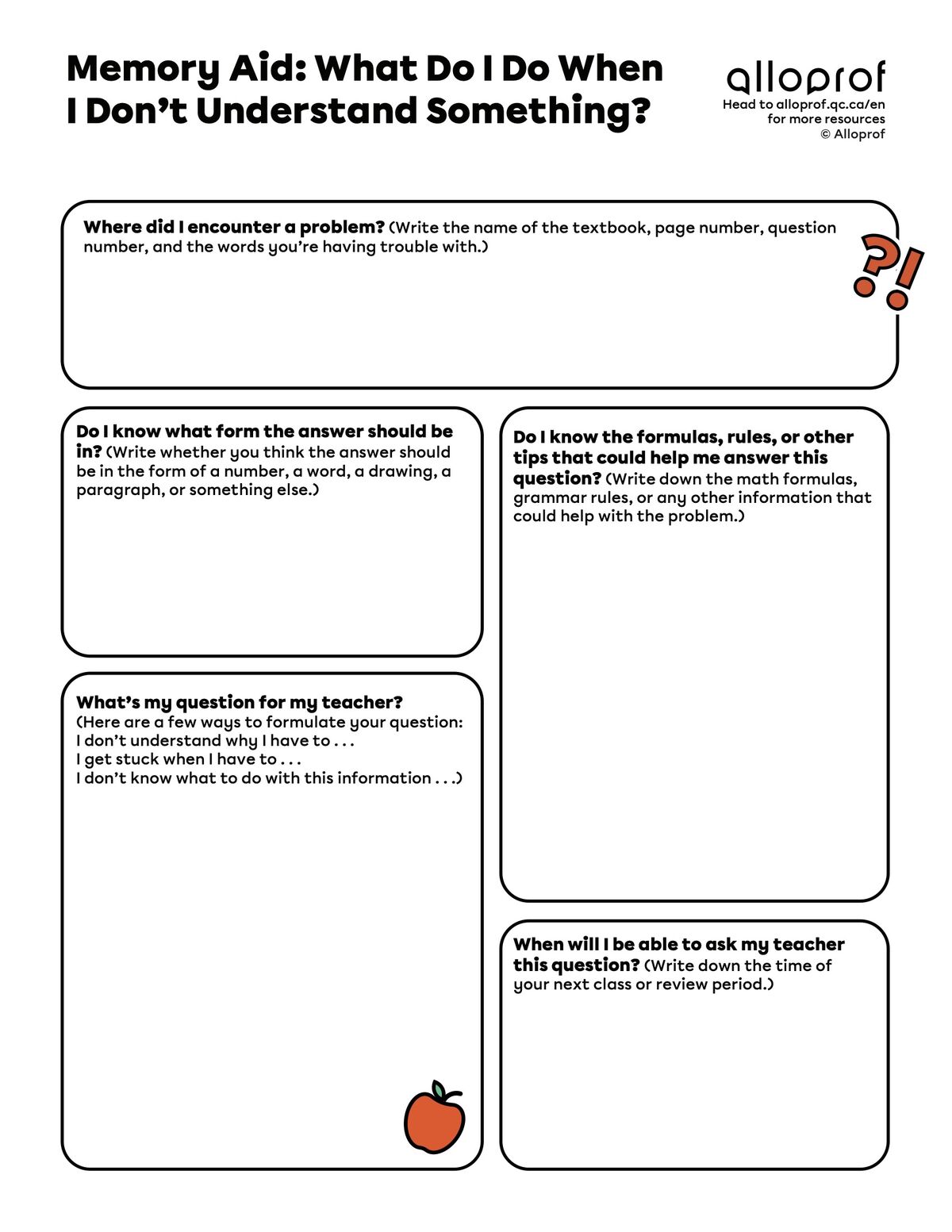 Memory Aid: What Do I Do When I Don’t Understand Something?