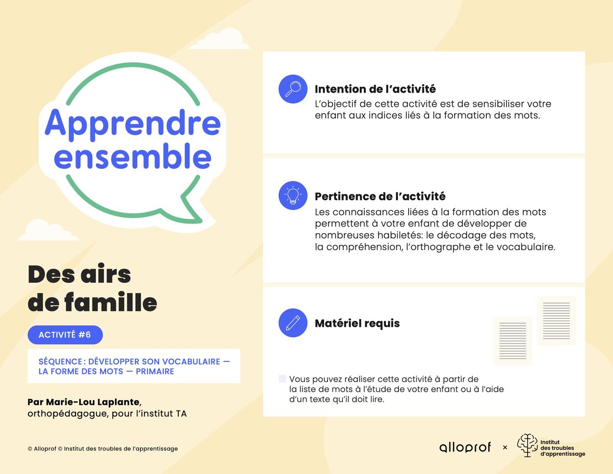 Activité no 6 : Des airs de famille