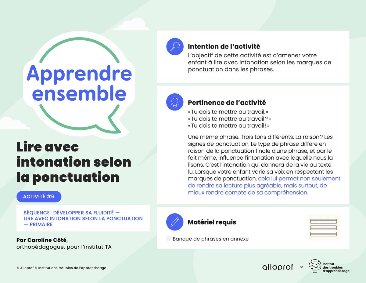 Activité no 6 : Lire avec intonation