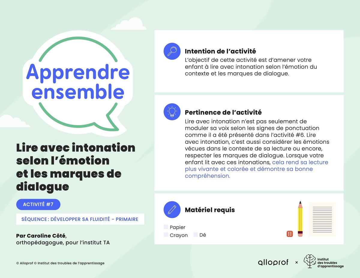 Activité no 7 : Lire avec intonation selon l’émotion et les marques de dialogue