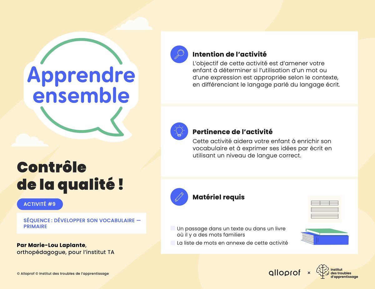 Activité no 9 : Contrôle de la qualité!