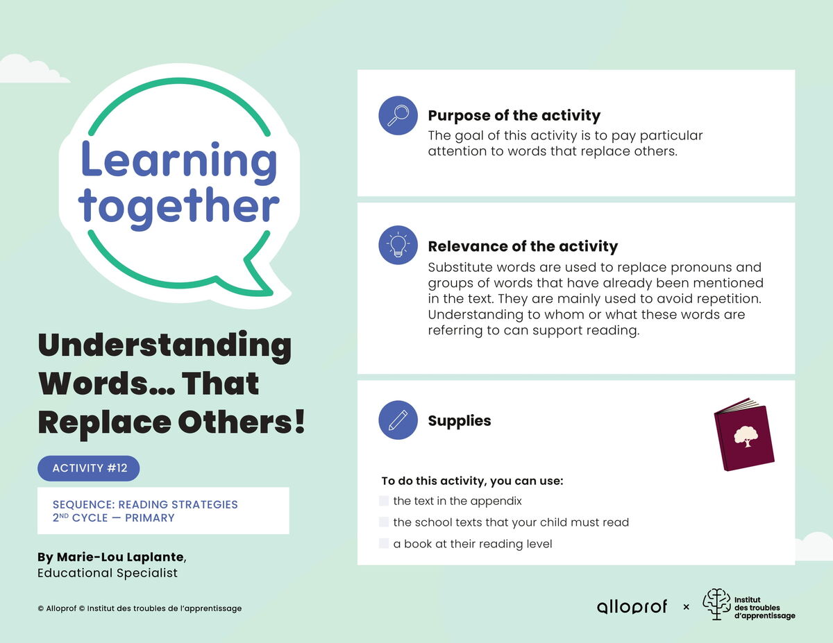 Activity #12 : Understanding Words... That Replace Others!