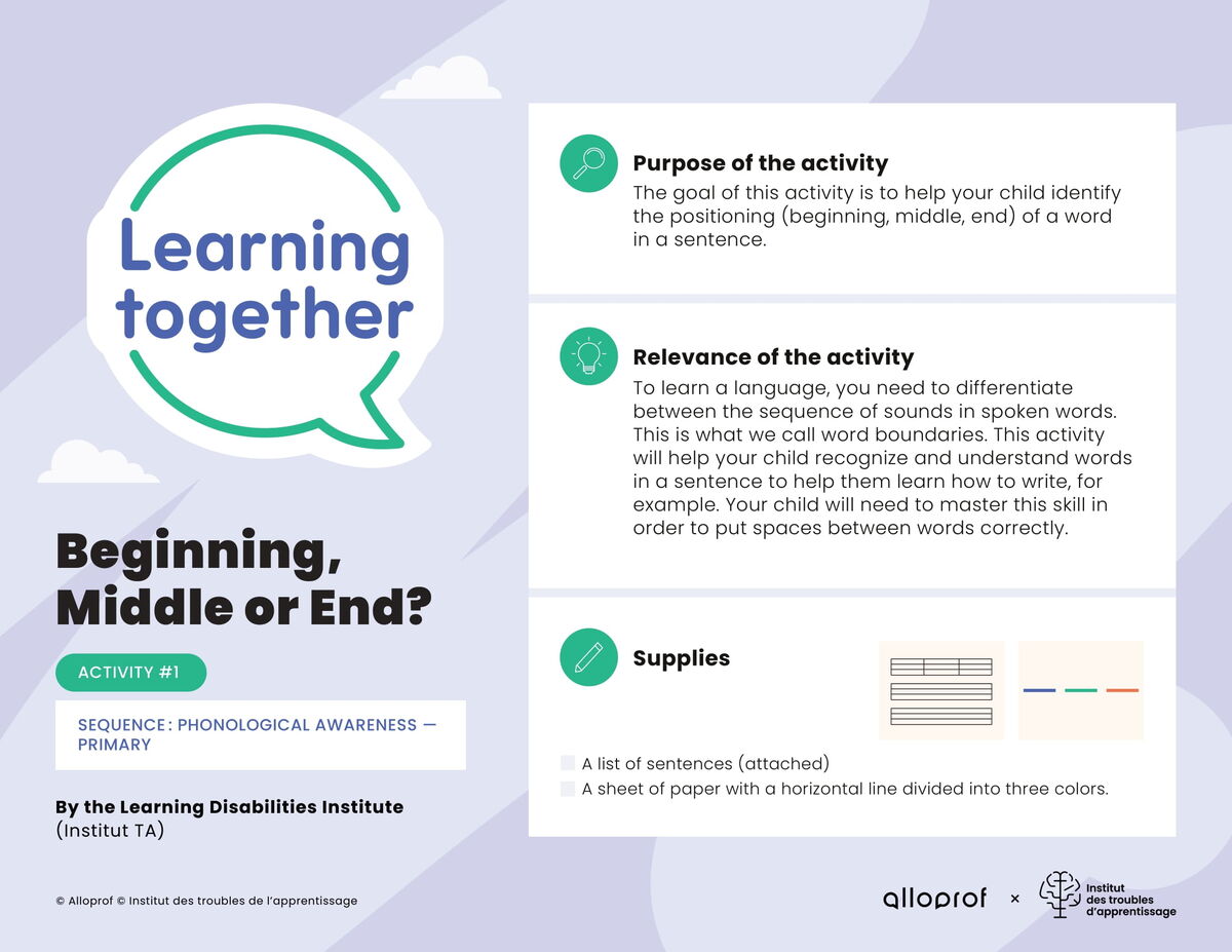 Activity # 1 : Beginning, Middle or End?