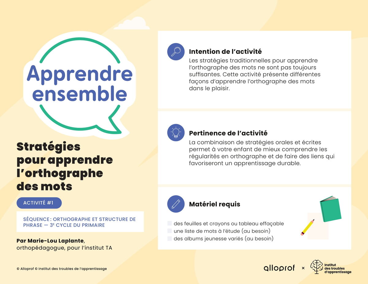 Activité no 1 : Stratégies pour apprendre l’orthographe des mots