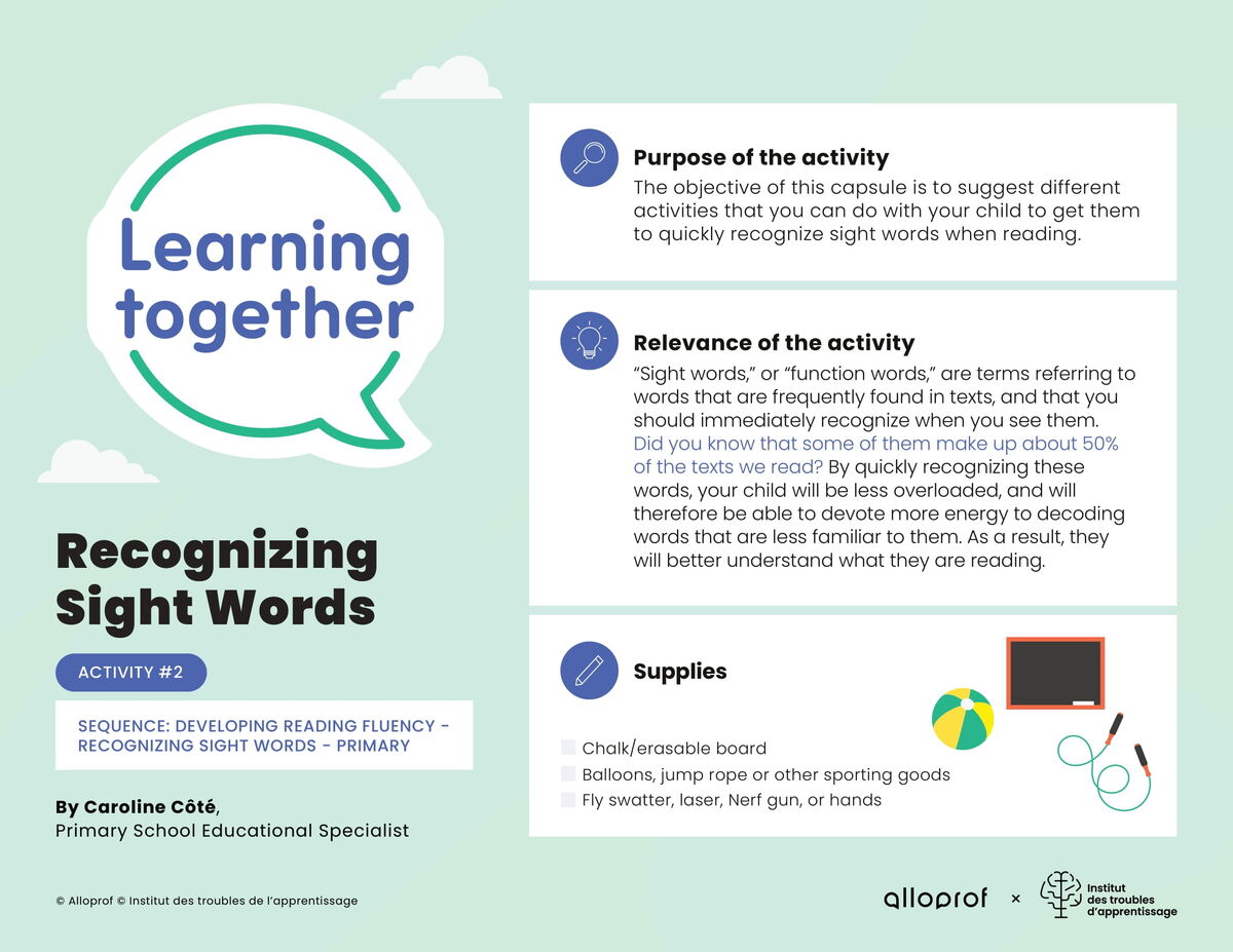 Activity # 2 : Recognizing Sight Words