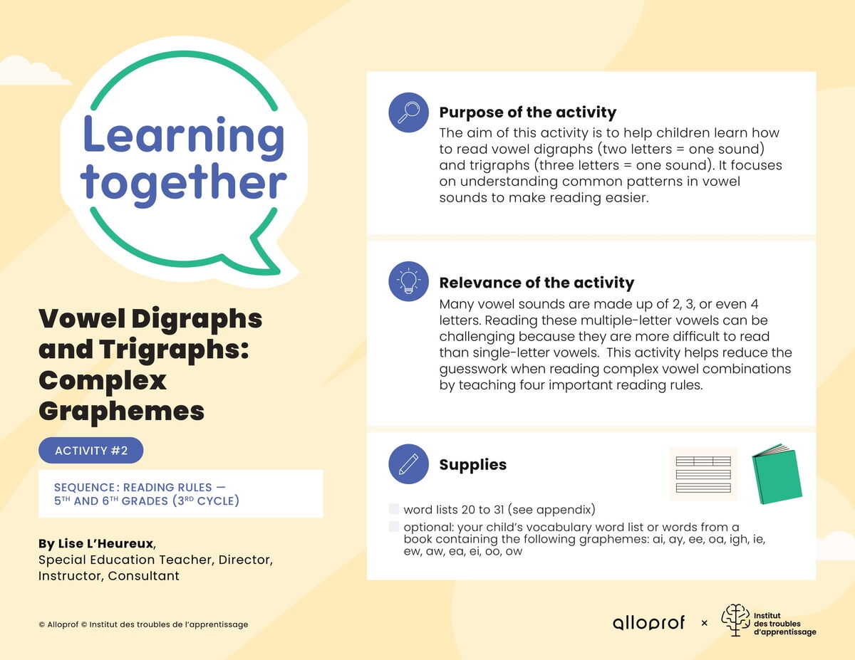 Activity # 2: Vowel Digraphs and Trigraphs: Complex Graphemes