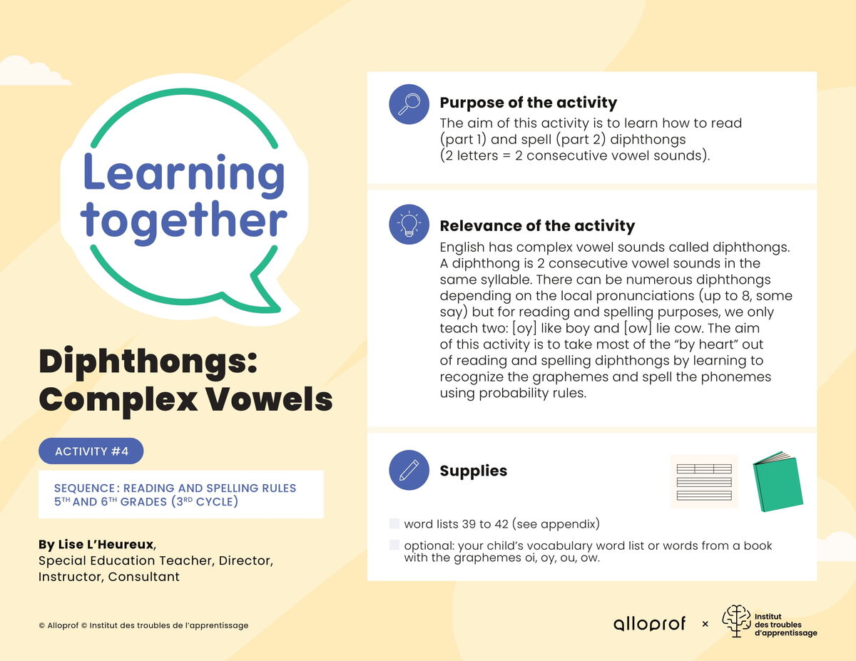 Activity # 4 : Diphthongs: Complex Vowels