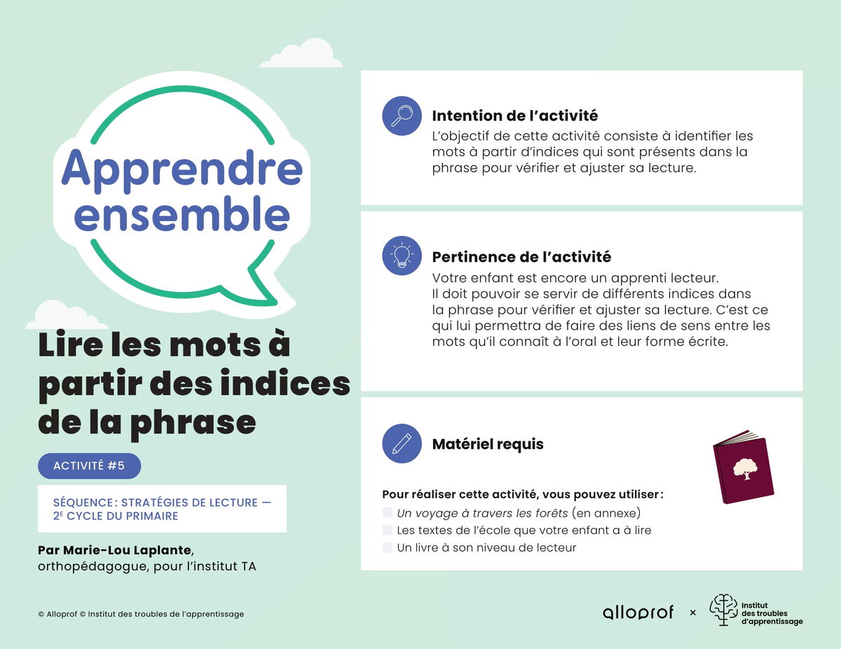 Activité no 5 : Lire les mots à partir des indices de la phrase