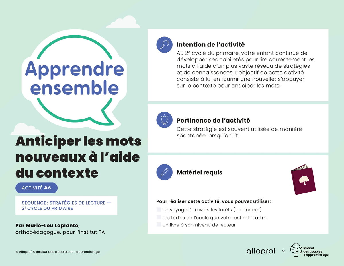 Activité no 6 : Anticiper les mots nouveaux à l’aide du contexte