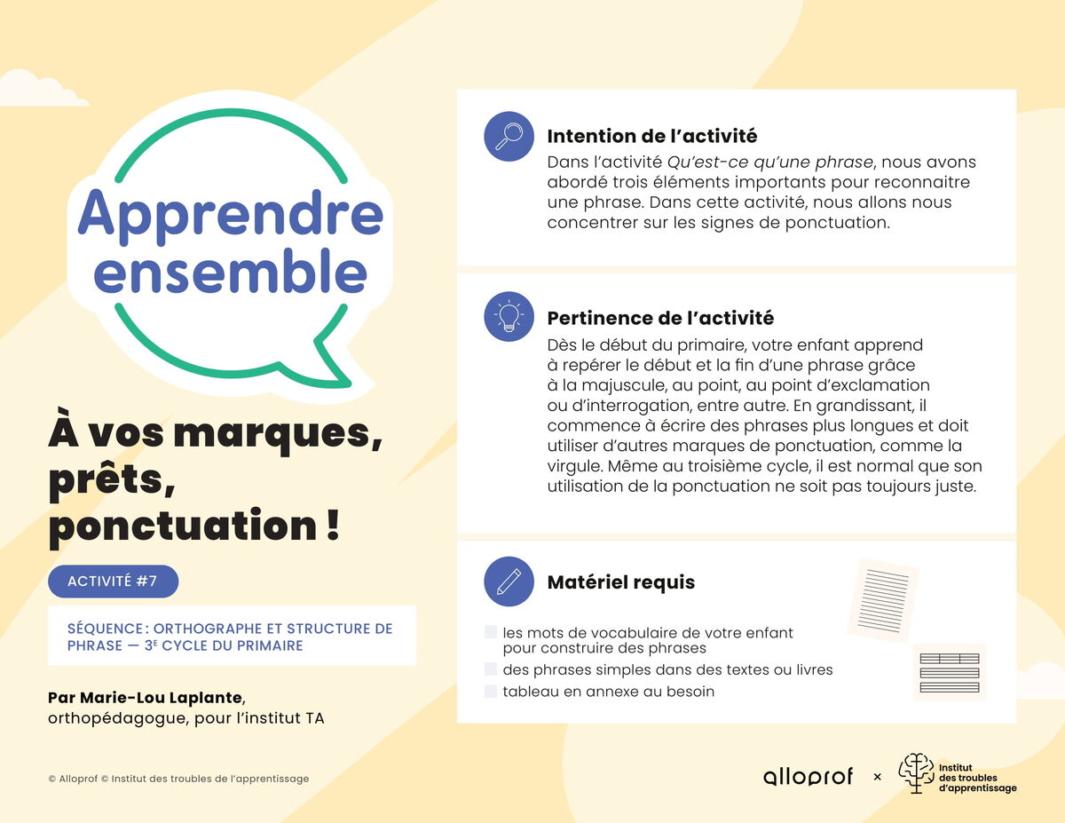 Activité no 7 : À vos marques, prêts, ponctuation!