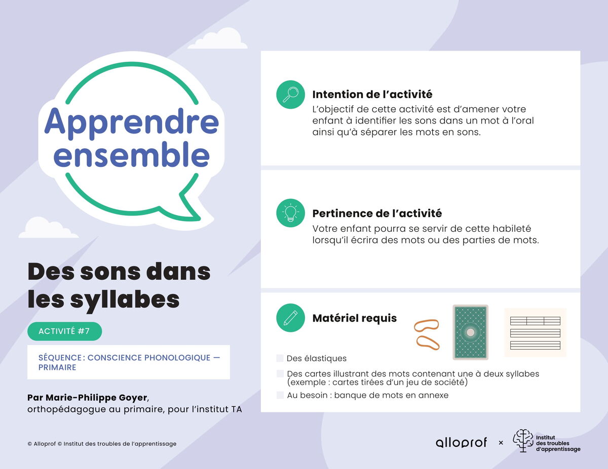 Activité no 7 : Des sons dans les syllabes