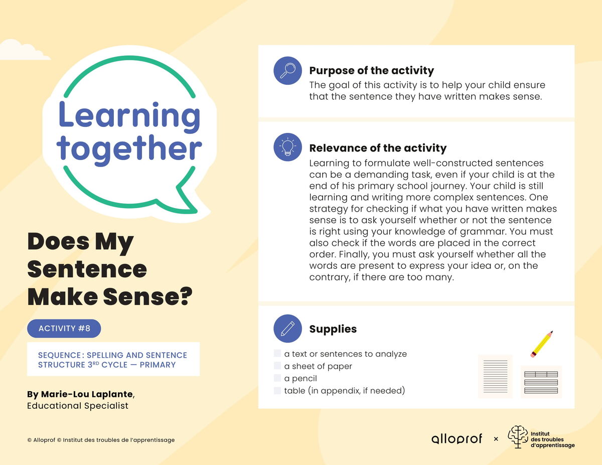 Activity # 8:Does My Sentence Make Sense?