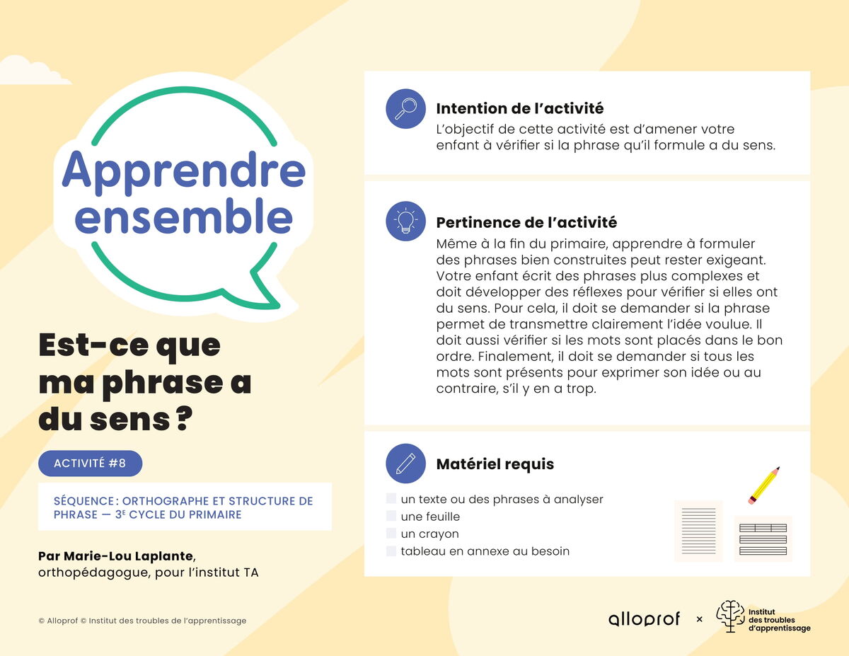 Activité no 8 : Est-ce que ma phrase a du sens?