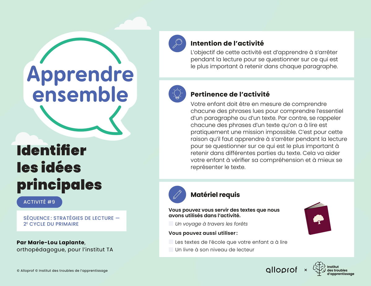 Activité no 9 : Identifier les idées principales