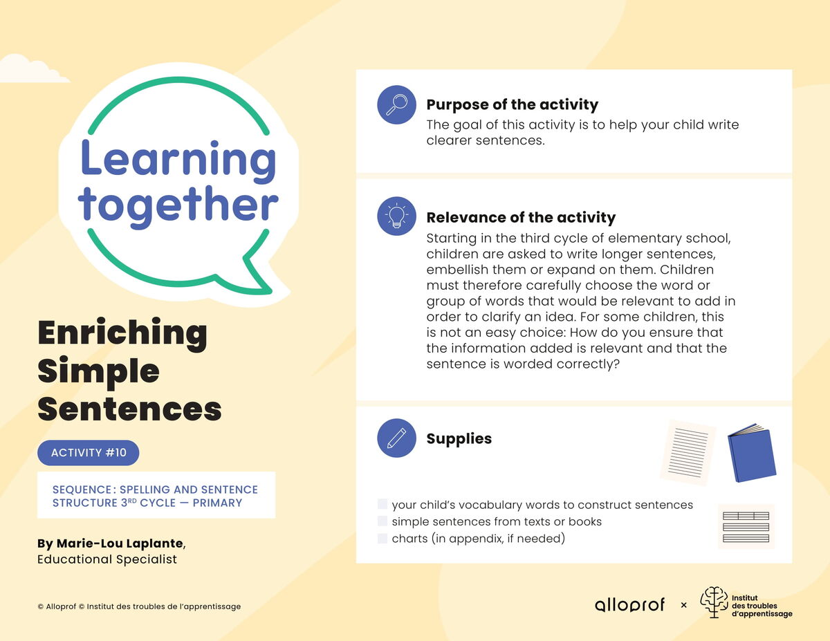 Activity # 10 : Enriching Simple Sentences