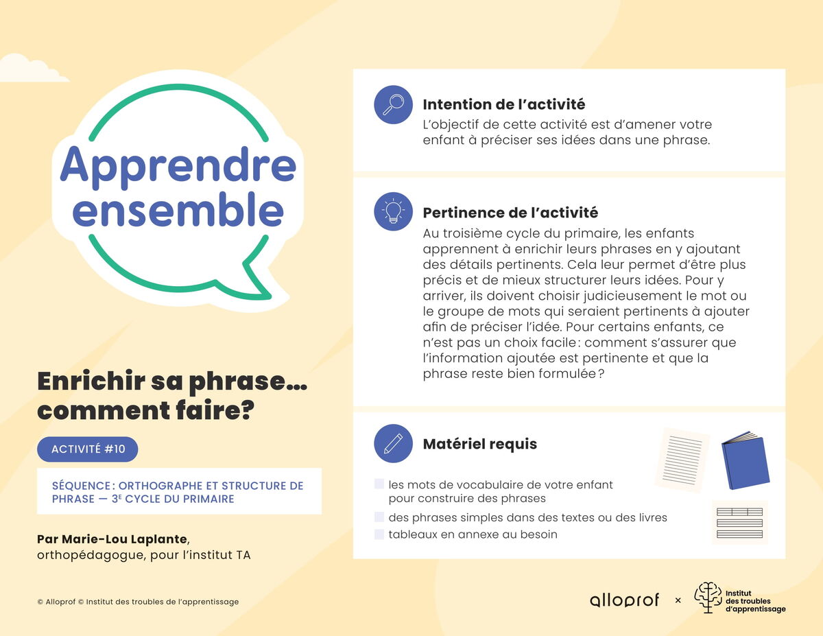 Activité no 10 : Enrichir sa phrase… comment faire?