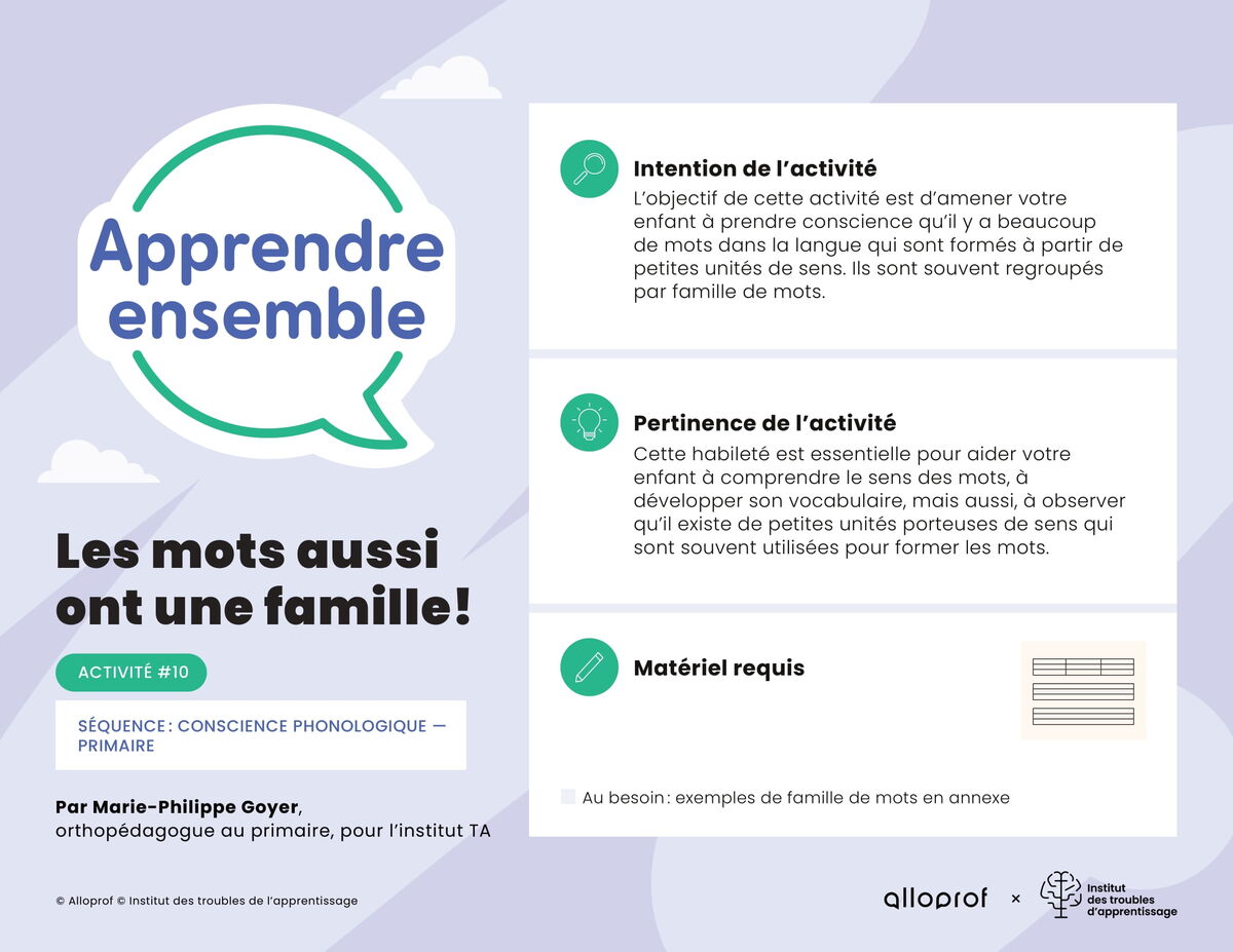 Activité no 10 : Les mots aussi ont une famille!