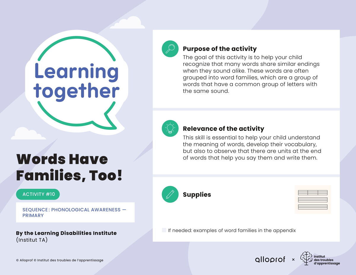 Activity #10 : Words Have Families, Too!