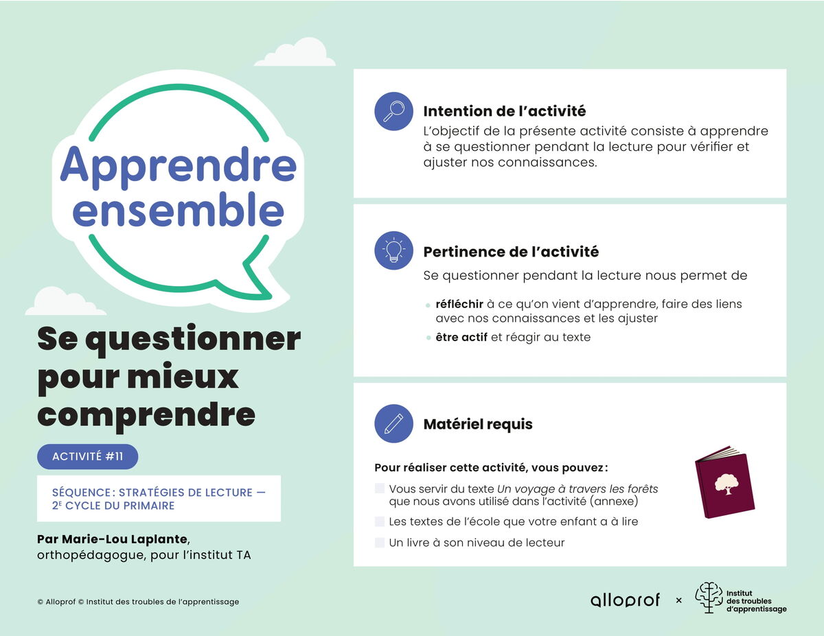 Activité no 11 : Se questionner pour mieux comprendre
