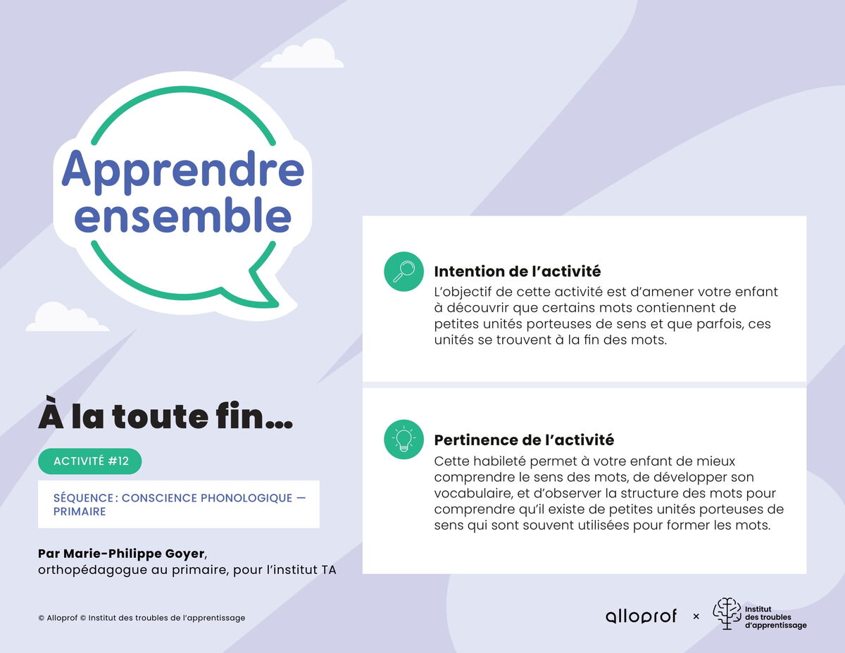 Activité no 12 : À la toute fin...