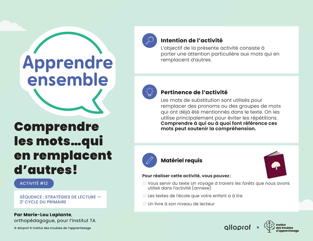 Activité no 12 : Comprendre les mots… qui en remplacent d’autres!